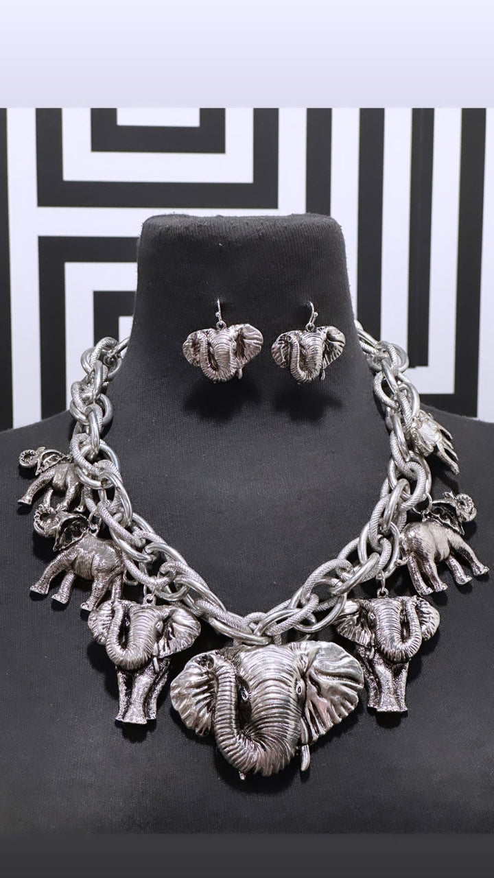 Osuno Elephant Charm Necklace and Earrings set - Trufacebygrace