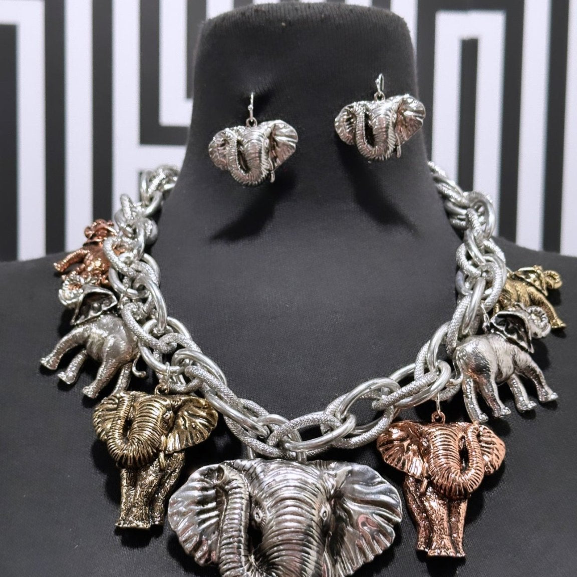 Osuno Elephant Charm Necklace and Earrings set - Trufacebygrace