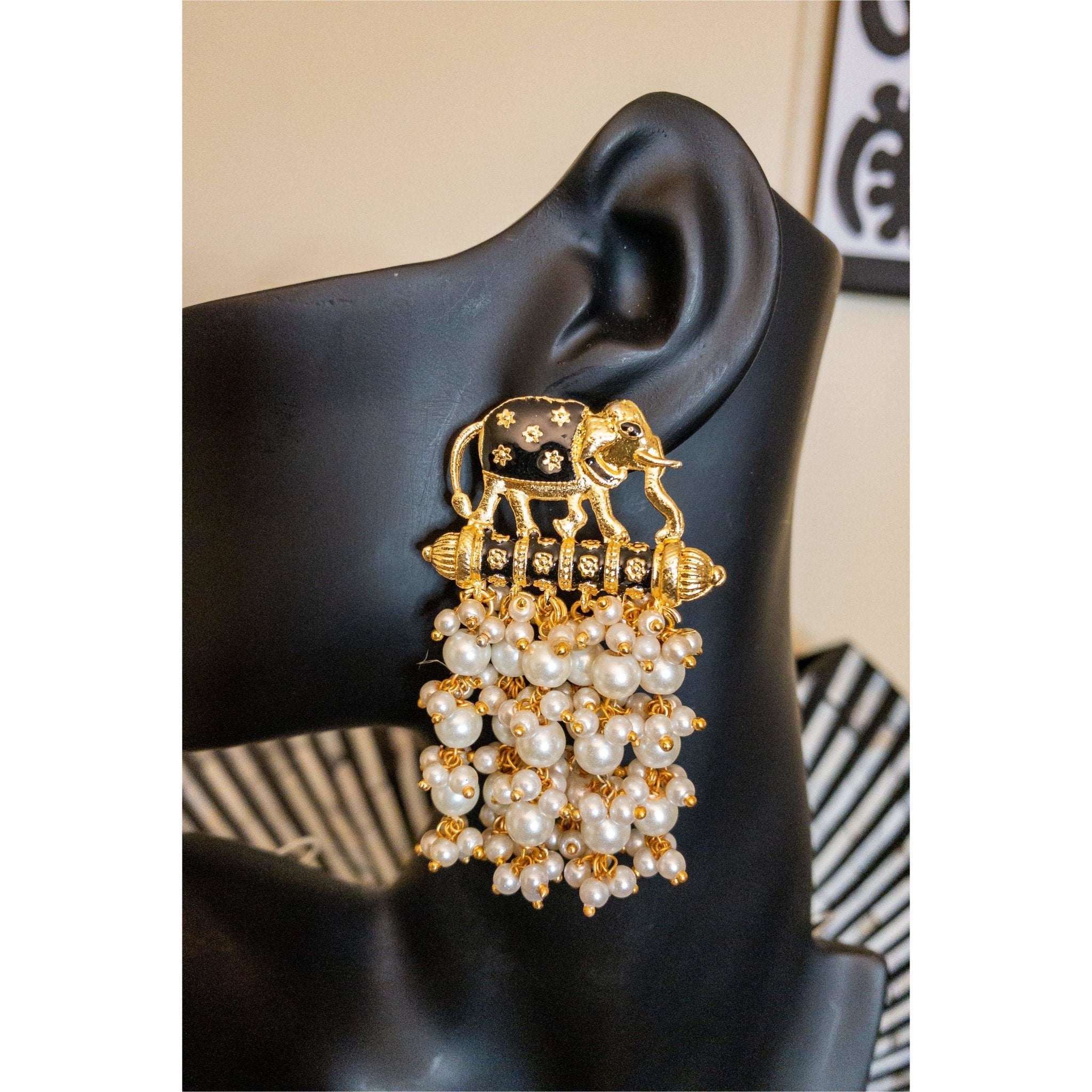 Osuno Elephant Pearl Kundan Meenakari Earrings - Trufacebygrace