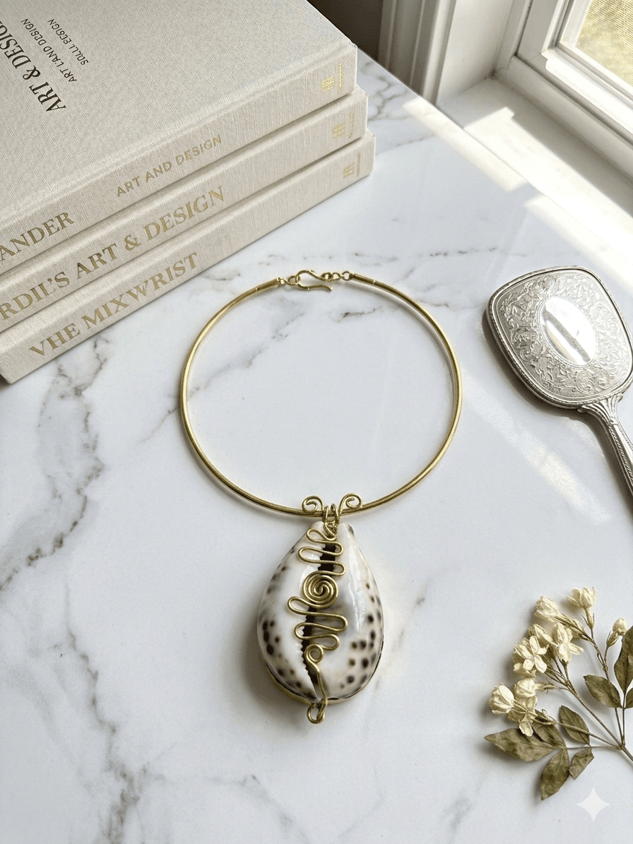 Oversized Cowry Ne Brass Wire Necklace - Trufacebygrace