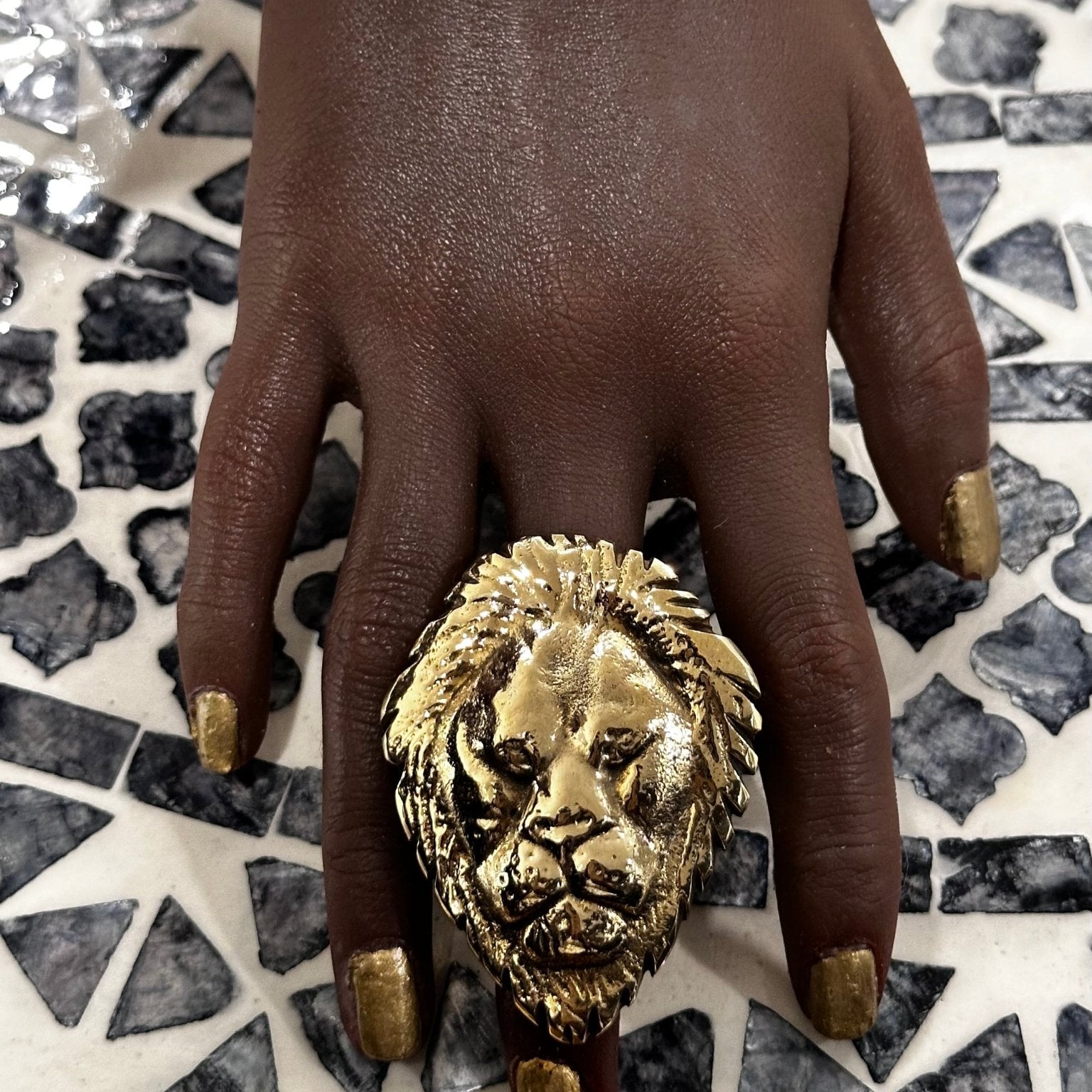 Oversized Lion head brass adjustable ring - Trufacebygrace