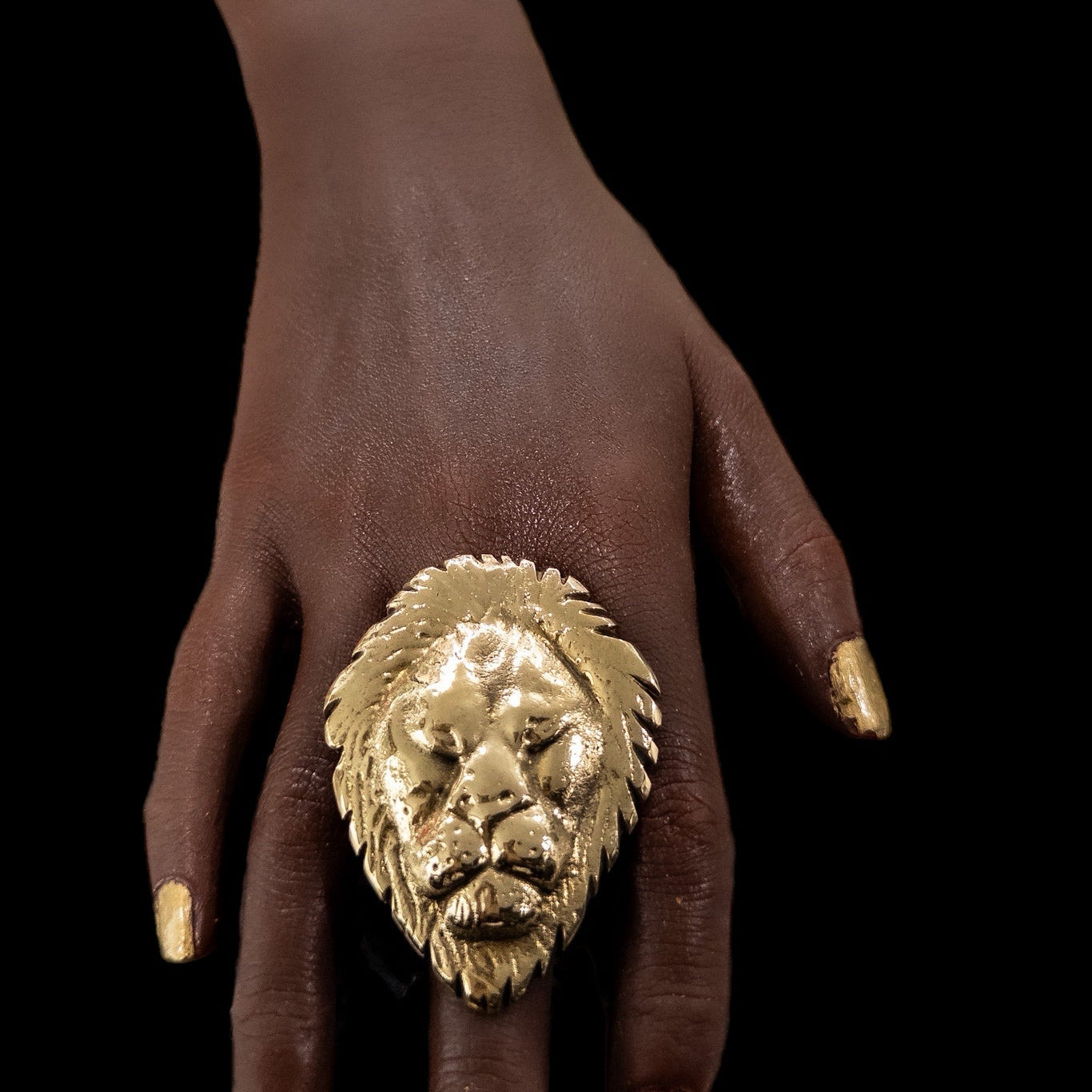 Oversized Lion head brass adjustable ring - Trufacebygrace