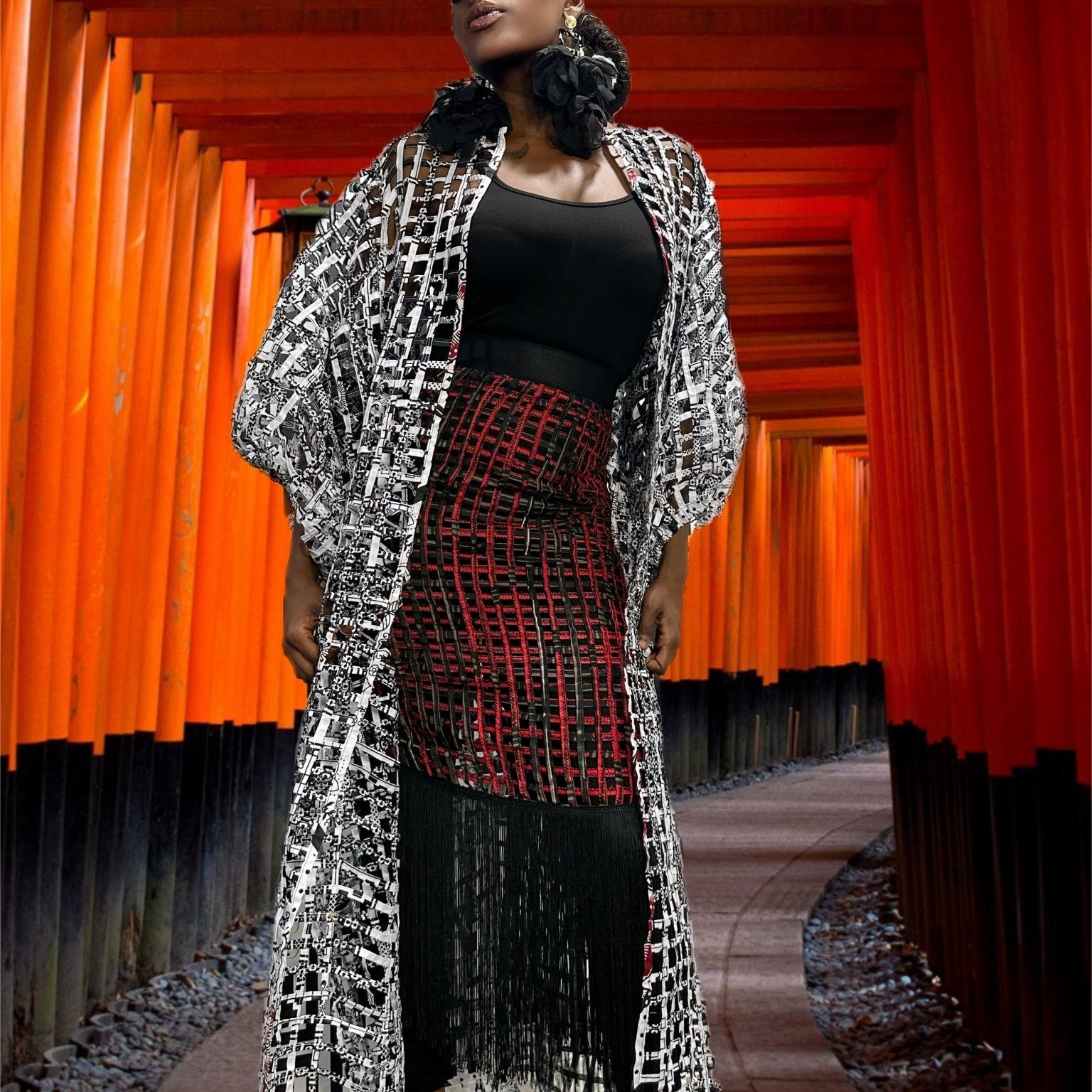 Oversized Puff Sleeves Ankara laced Kimono/ Duster - Trufacebygrace