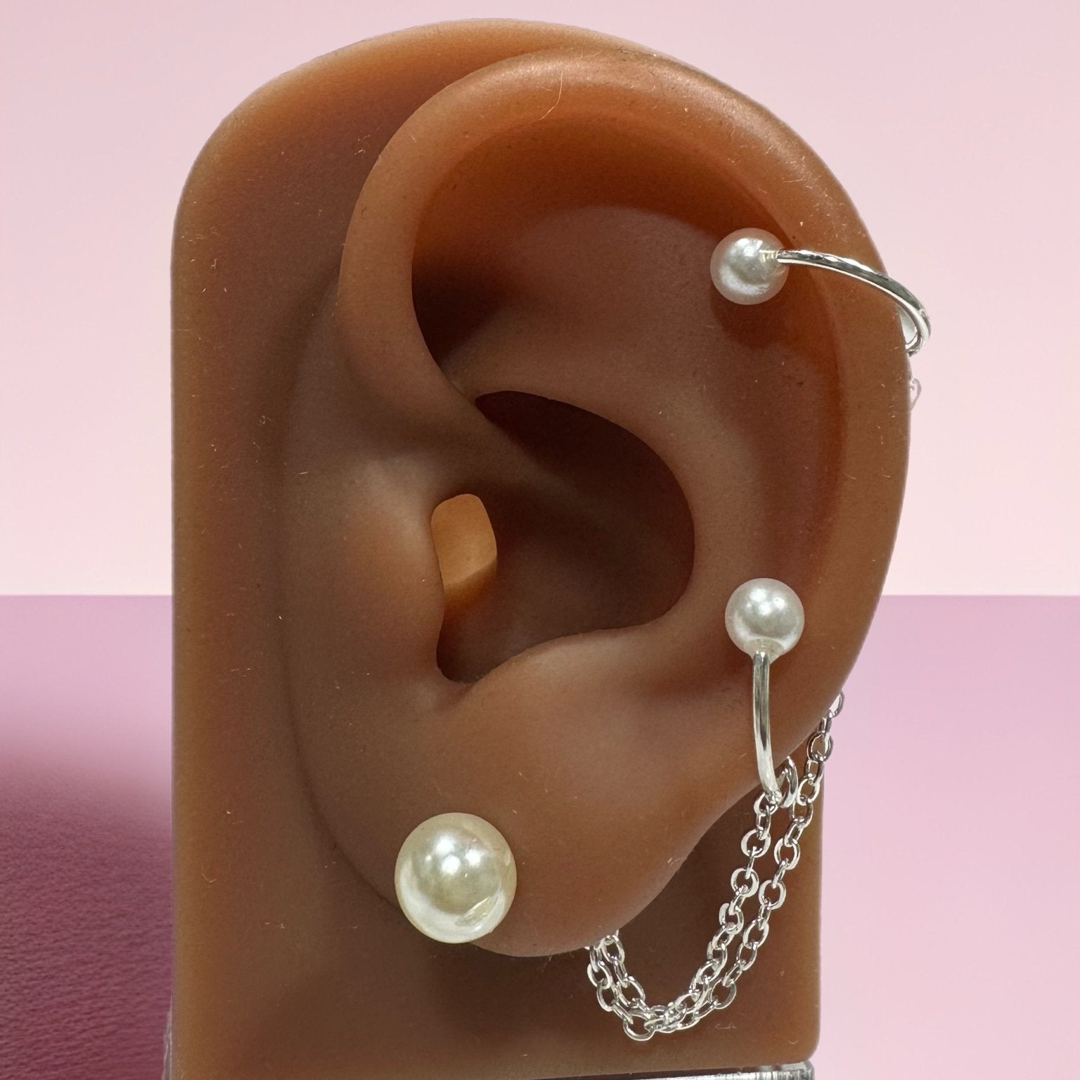 Pearl Double Chain Earring Clip Long The Empress Tassel Ear Cuff Clip - Trufacebygrace