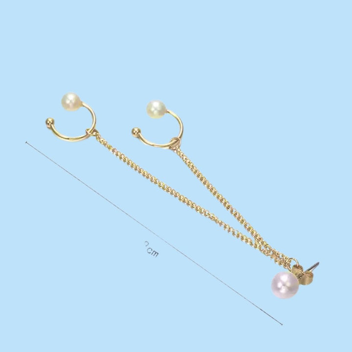 Pearl Double Chain Earring Clip Long The Empress Tassel Ear Cuff Clip - Trufacebygrace
