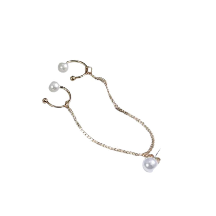 Pearl Double Chain Earring Clip Long The Empress Tassel Ear Cuff Clip - Trufacebygrace