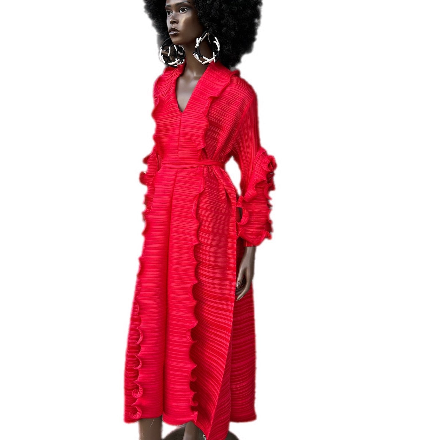 Pleated Vine Sleeve Dress with Belt - Trufacebygrace
