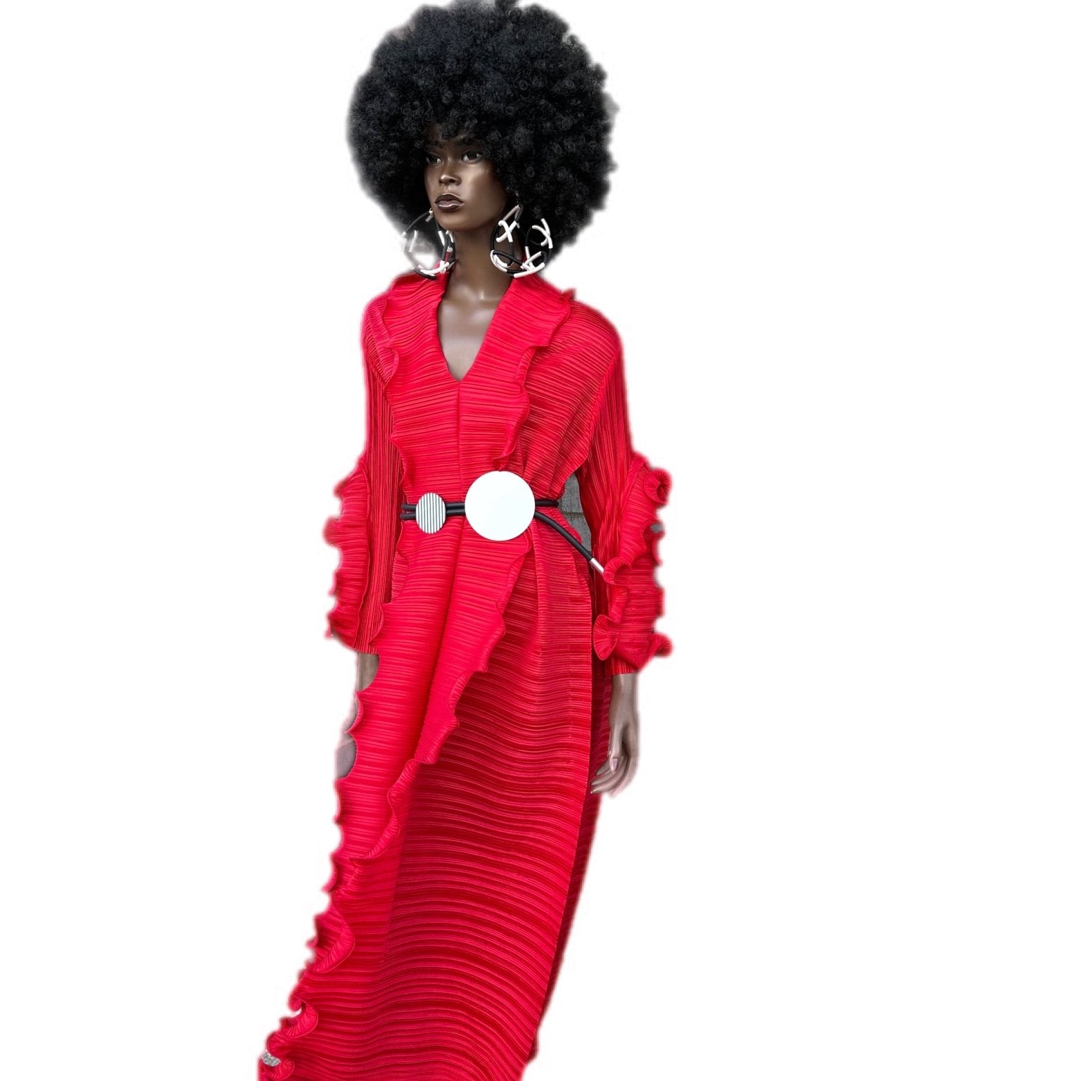 Pleated Vine Sleeve Dress with Belt - Trufacebygrace