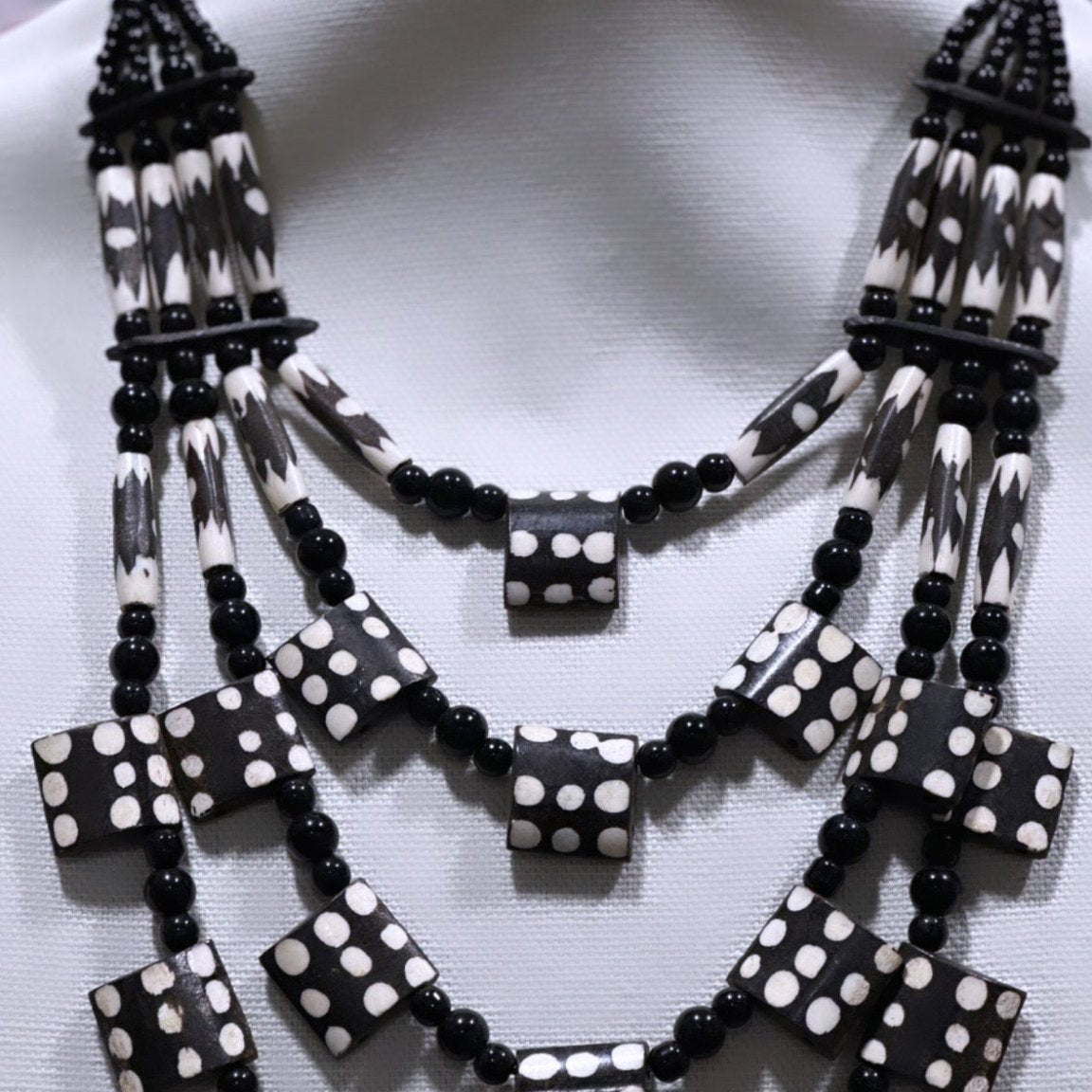 Polka Dot Batik Bone multi strand Necklace - Trufacebygrace