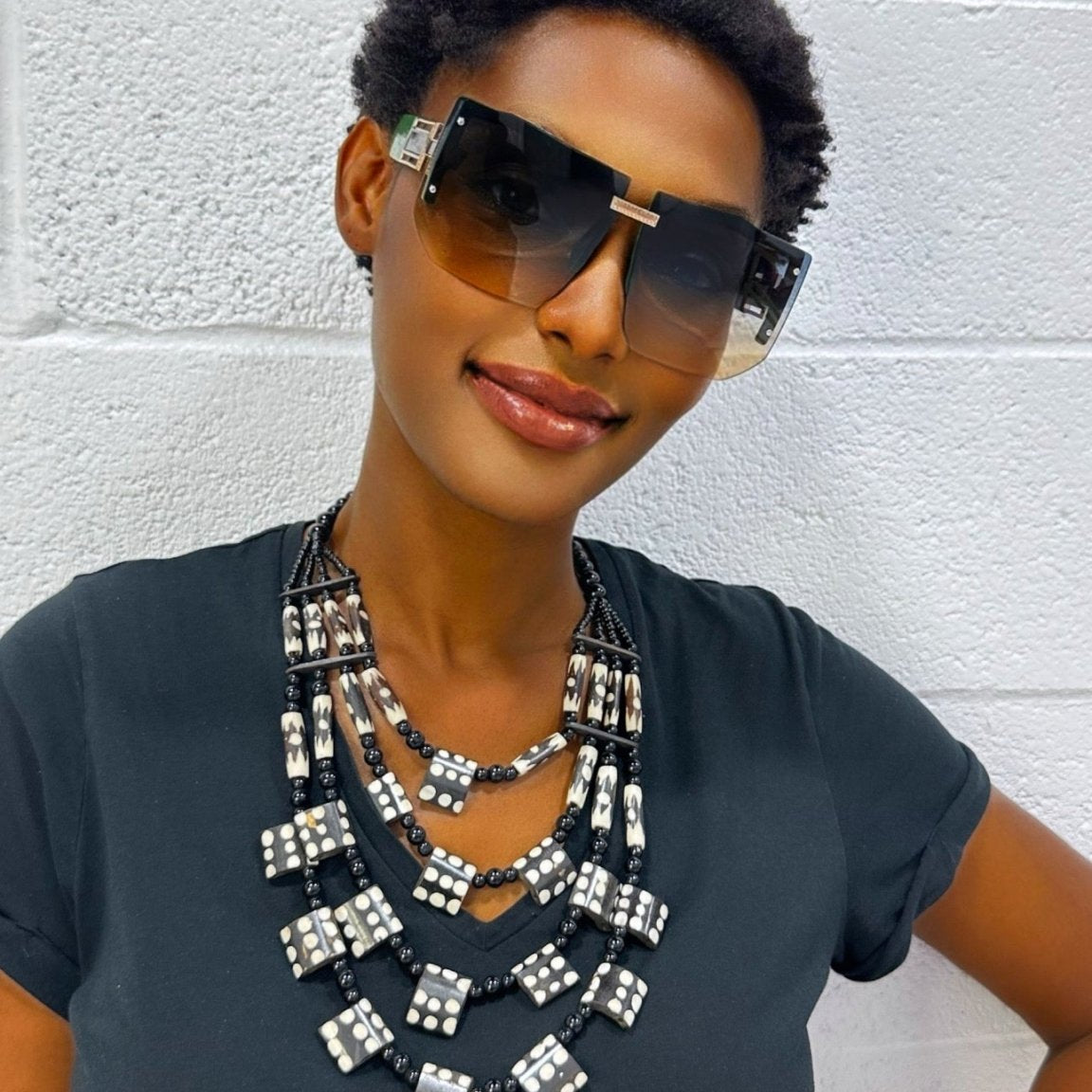Polka Dot Batik Bone multi strand Necklace - Trufacebygrace