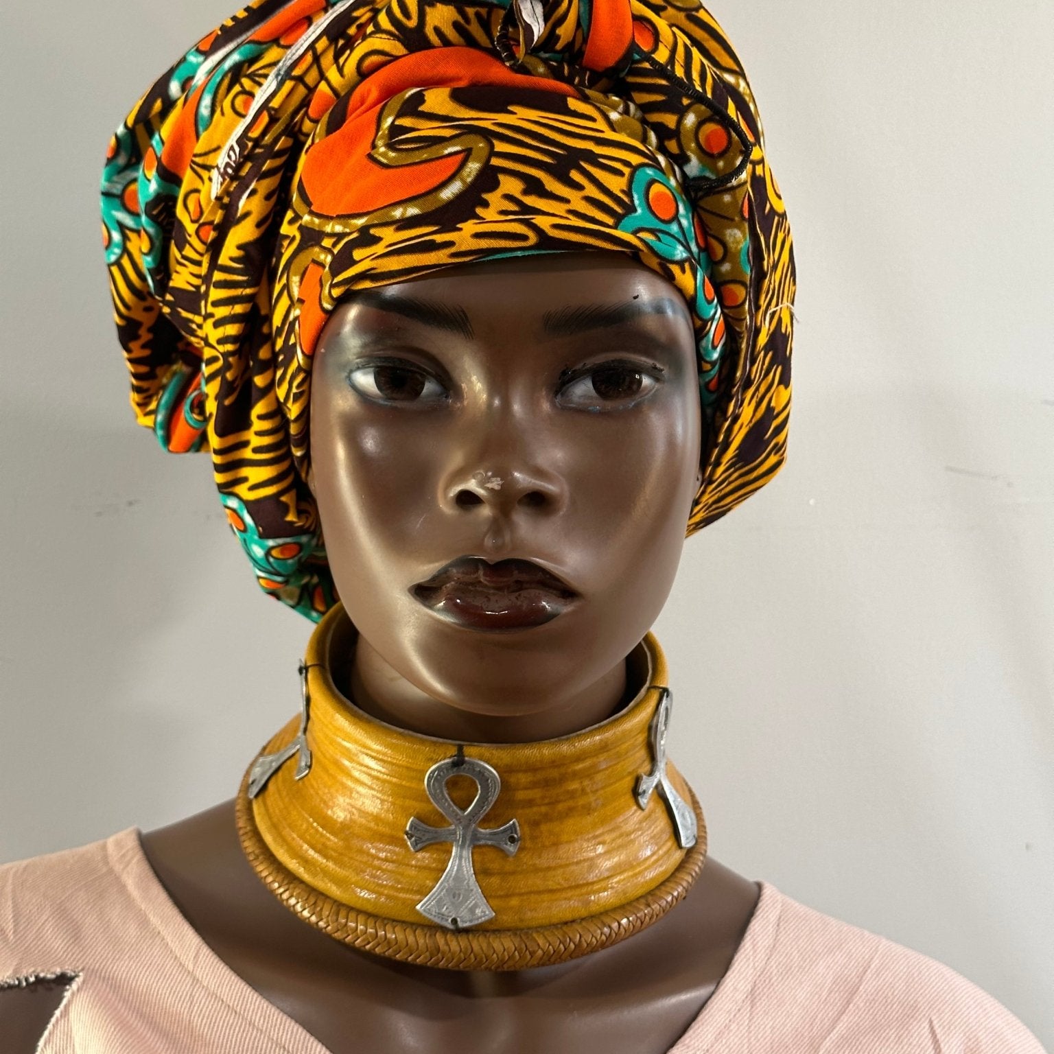 Premium Okoye Adinkra Leather Choker with Brass Accents - Trufacebygrace