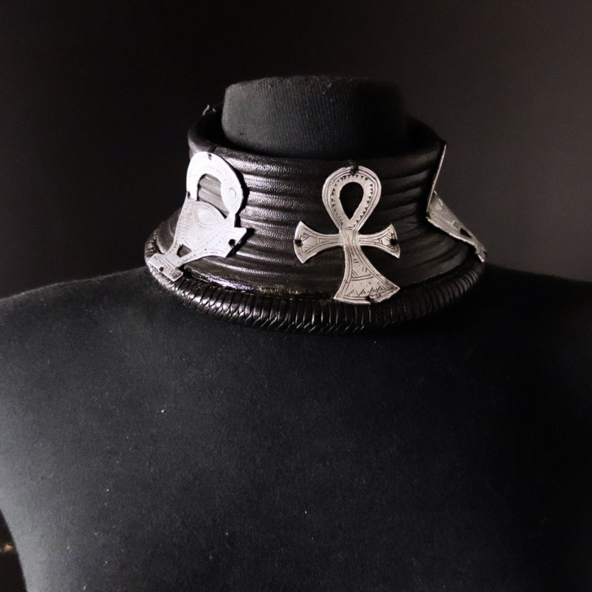 Premium Okoye Adinkra Leather Choker with Brass Accents - Trufacebygrace