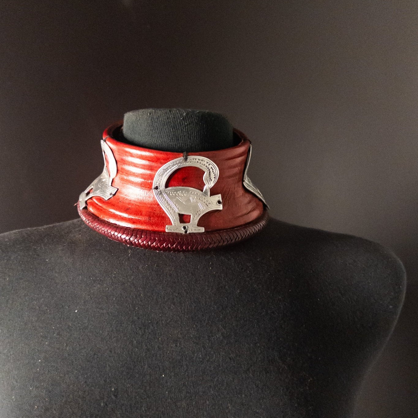 Premium Okoye Adinkra Leather Choker with Brass Accents - Trufacebygrace