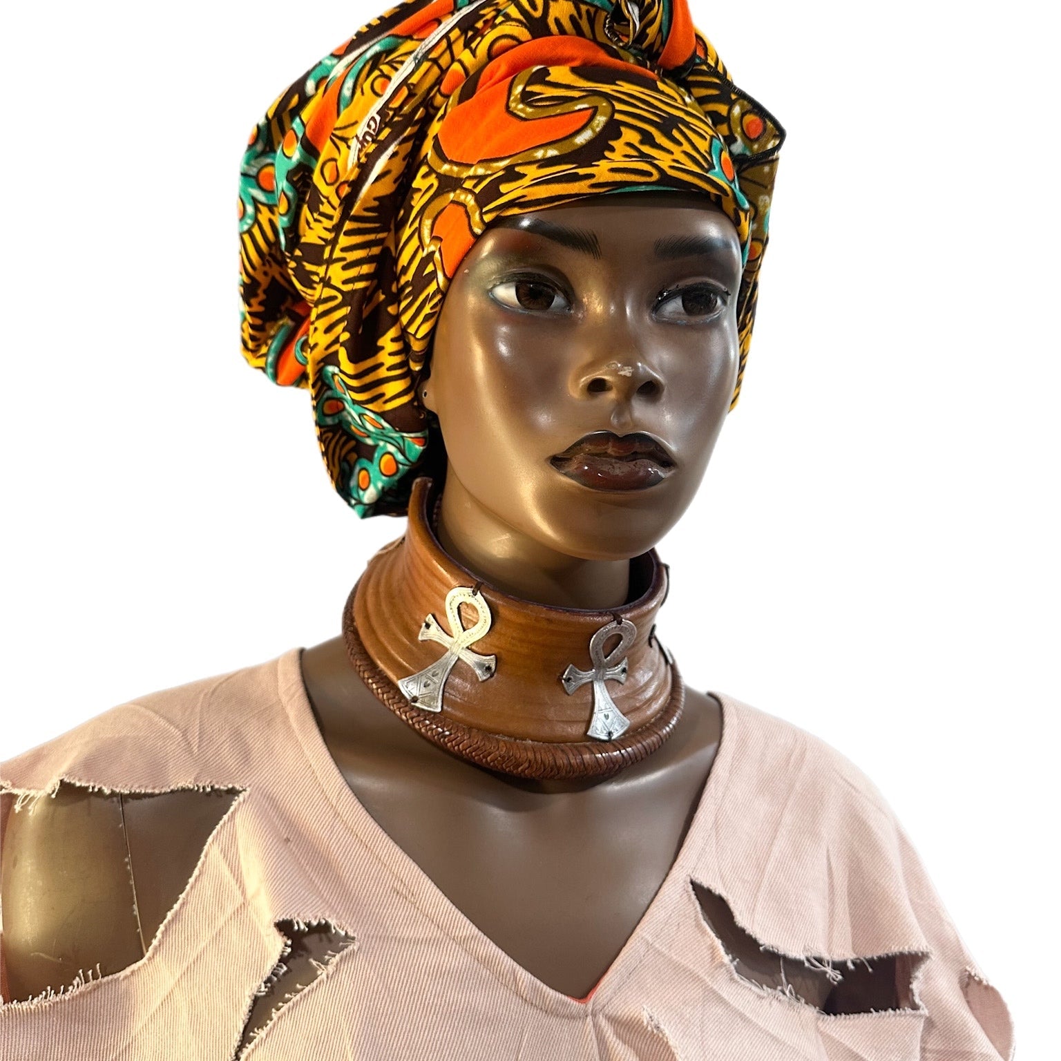 Premium Okoye Adinkra Leather Choker with Brass Accents - Trufacebygrace