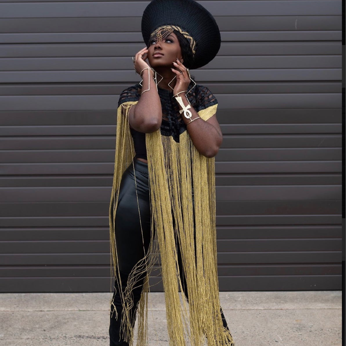 Queen Ankara Cape: Black Ankara with Mettalic Gold fringe - Trufacebygrace