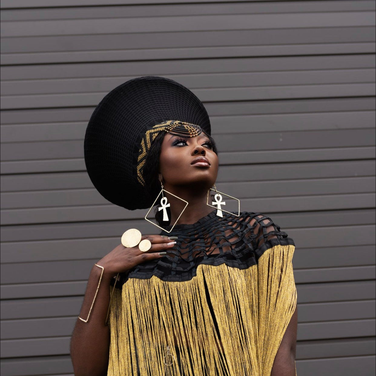 Queen Ankara Cape: Black Ankara with Mettalic Gold fringe - Trufacebygrace