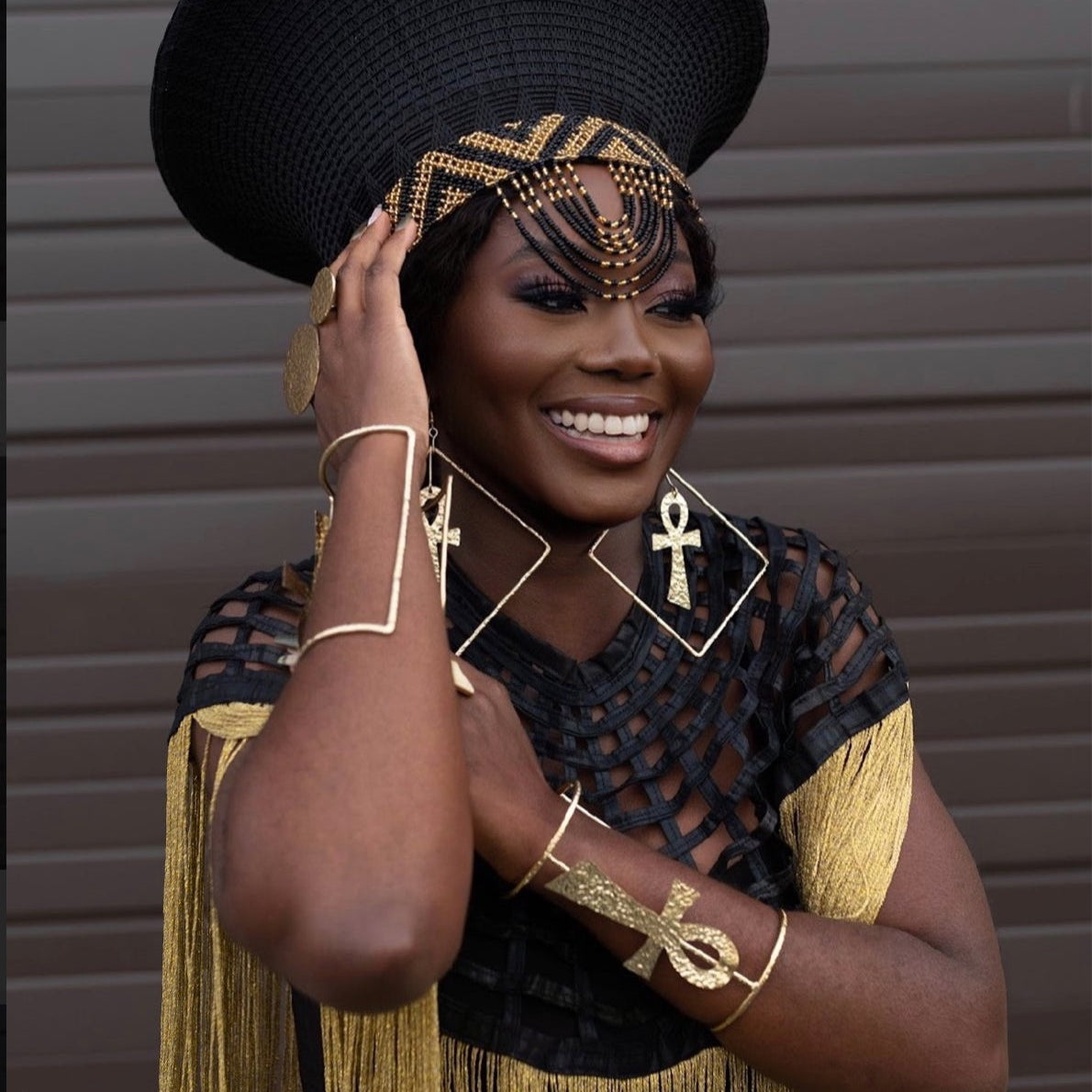 Queen Ankara Cape: Black Ankara with Mettalic Gold fringe - Trufacebygrace