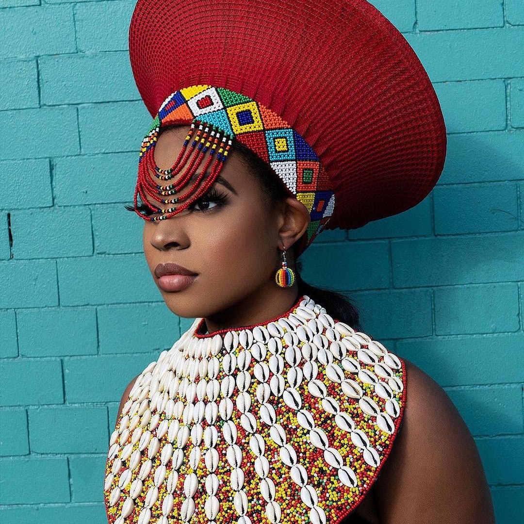 Red Beaded Zulu basket Hat - Trufacebygrace