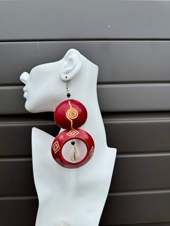 Red Calabash Tribal Expressions Earrings - Trufacebygrace