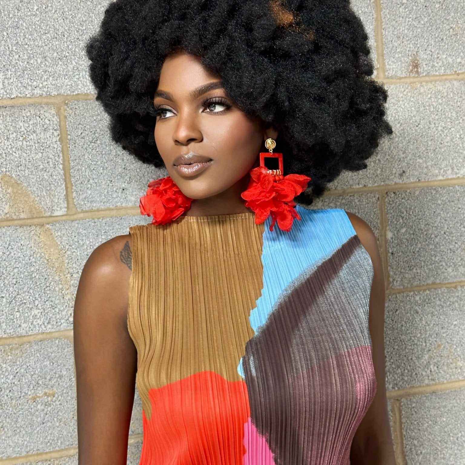 Red Flower Petals Puff Earrings - Trufacebygrace