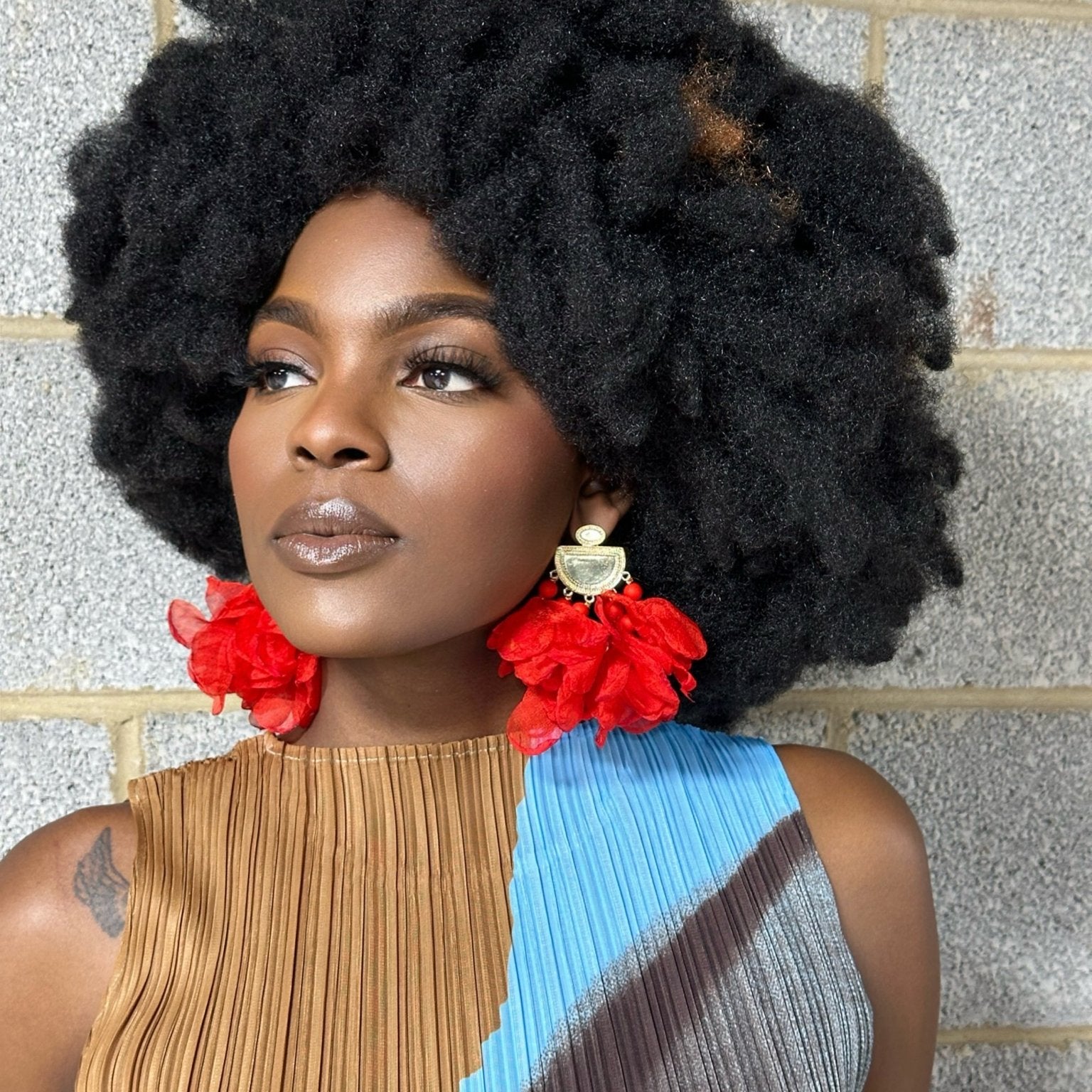 Red Flower Petals Puff Earrings - Trufacebygrace