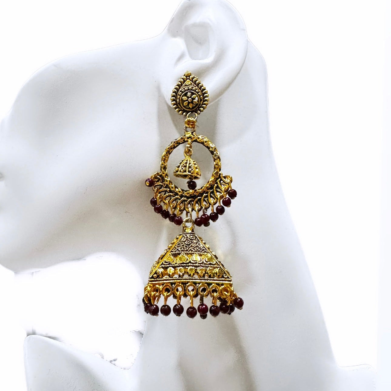 Sample: Beaded Golden Roof Jhumka Earrings - Trufacebygrace