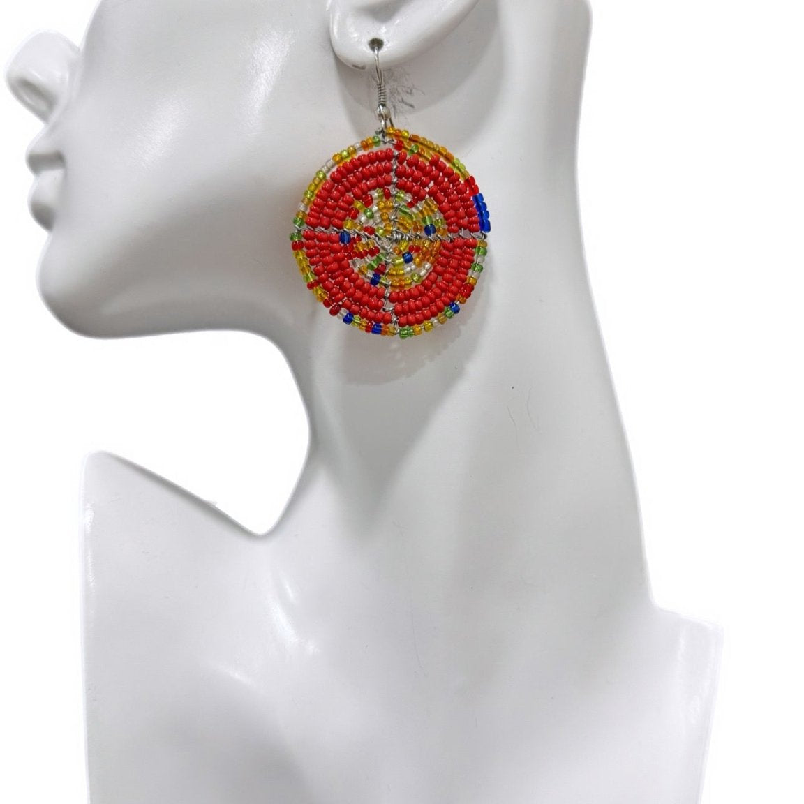 Sample : Red Beaded Circle Earrings - Trufacebygrace