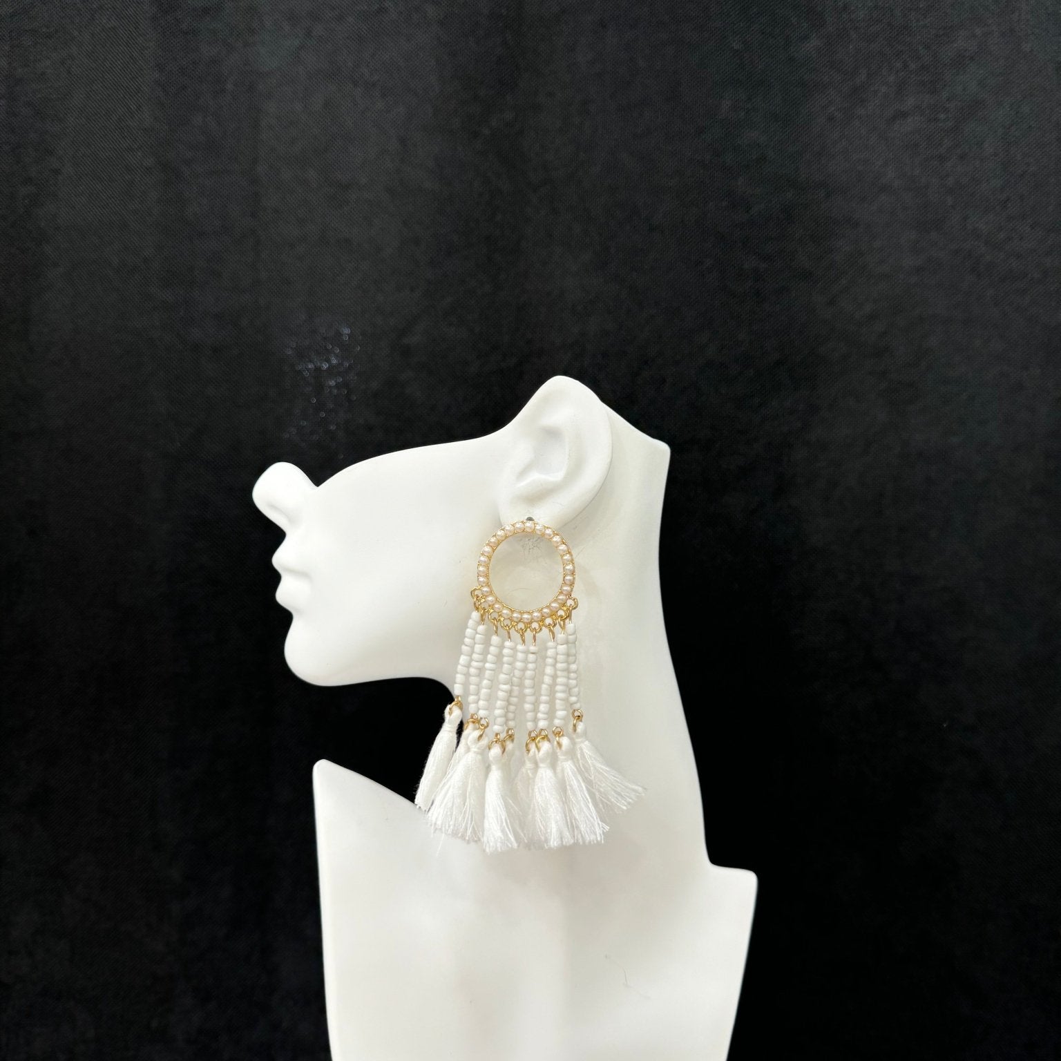 Sample:White fringe earrings - Trufacebygrace