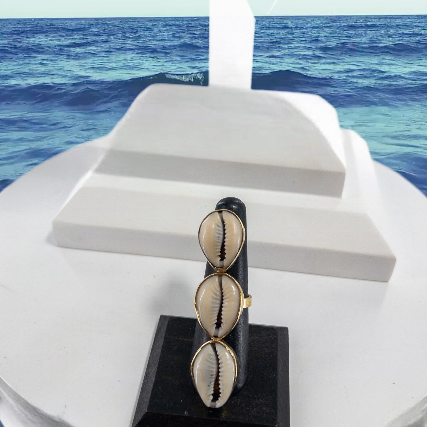 Savannah cowry and brass statement ring - Trufacebygrace
