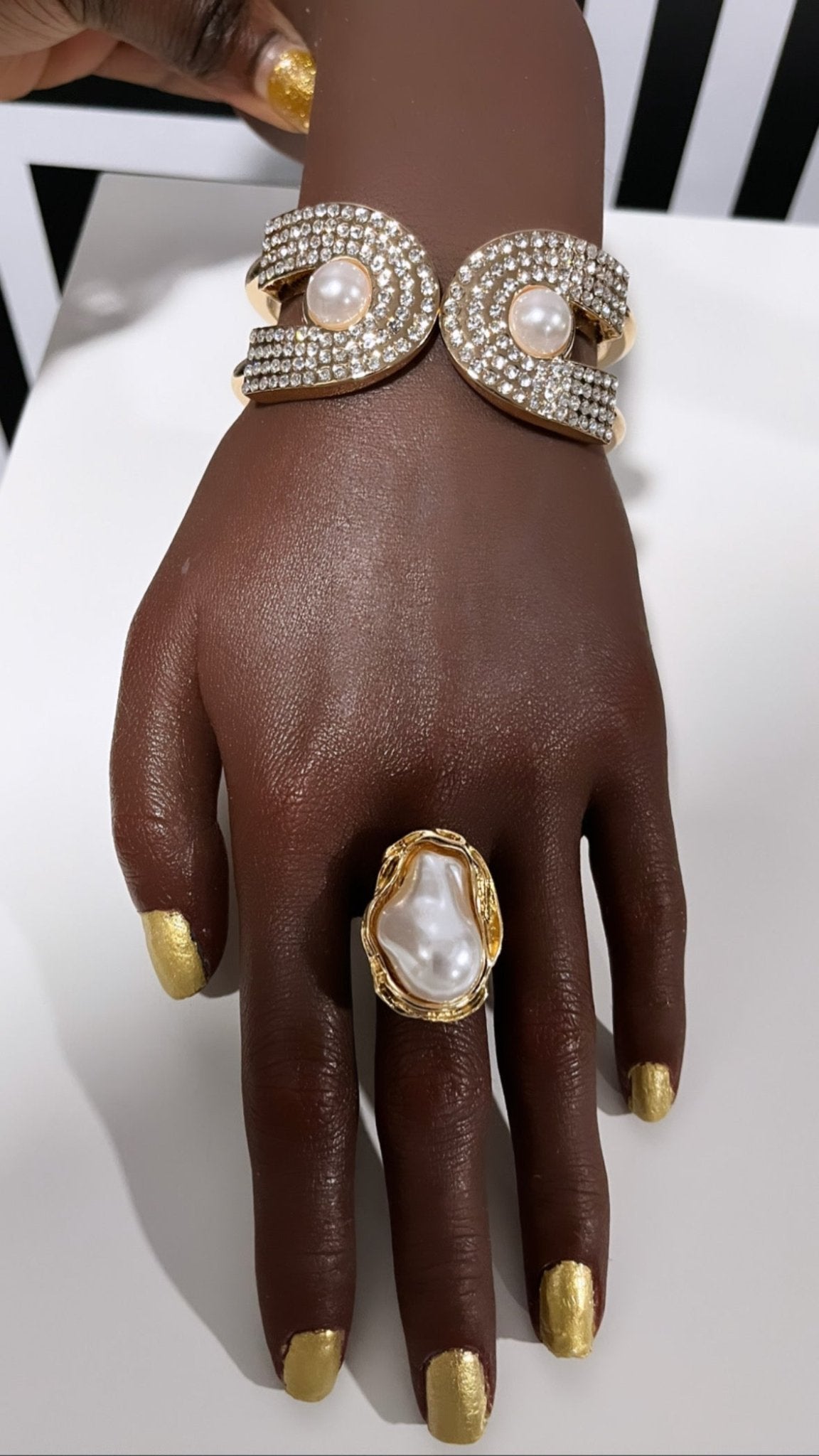 Shada rhinestone and pearl rhinestone bracelet/bangle - Trufacebygrace