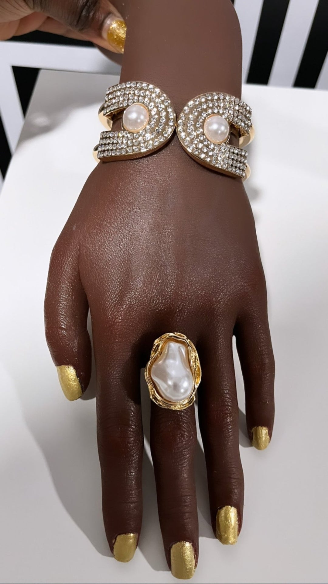 Shada rhinestone and pearl rhinestone bracelet/bangle - Trufacebygrace
