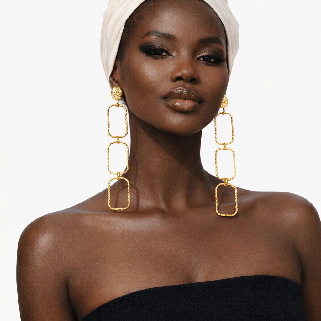 Square Links Statement Earrings - Trufacebygrace