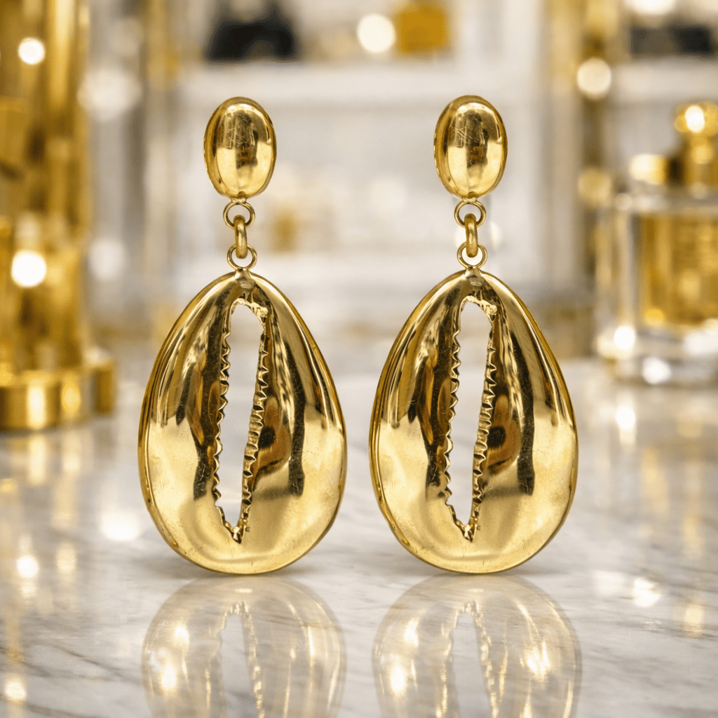 Supersized Brass Cowry Shell Earrings - Trufacebygrace