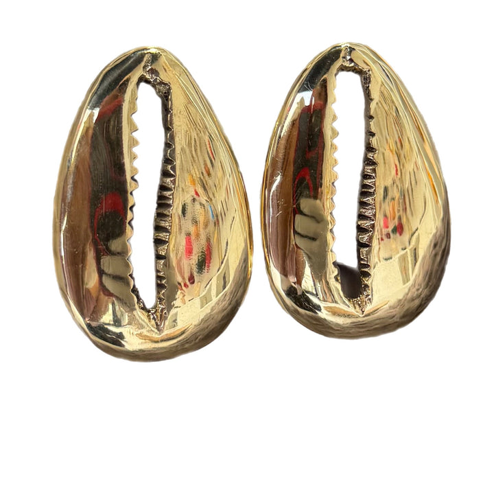 Supersized Brass Cowry Shell Earrings - Trufacebygrace
