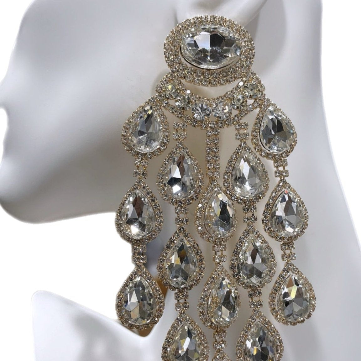Teardrop Glam Cluster Rhinestone Evening Earrings - Trufacebygrace