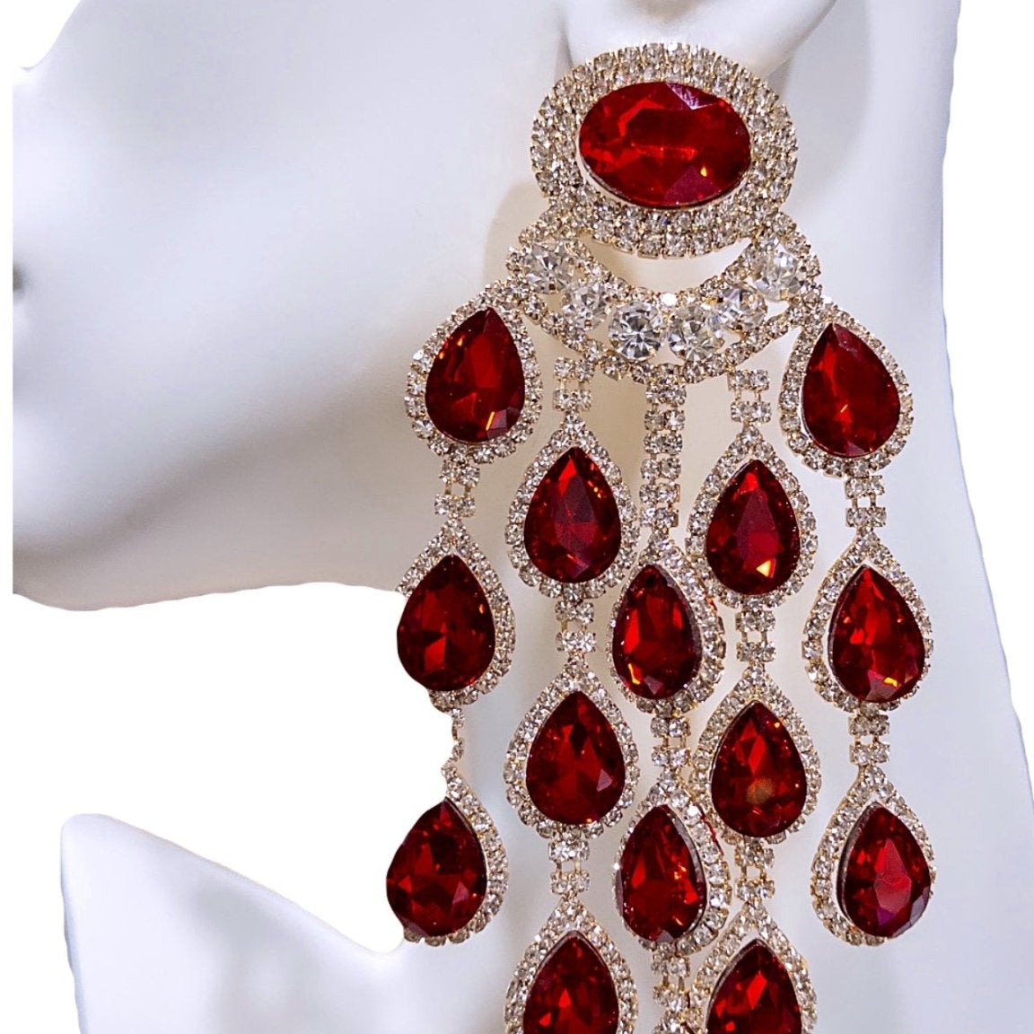 Teardrop Glam Cluster Rhinestone Evening Earrings - Trufacebygrace