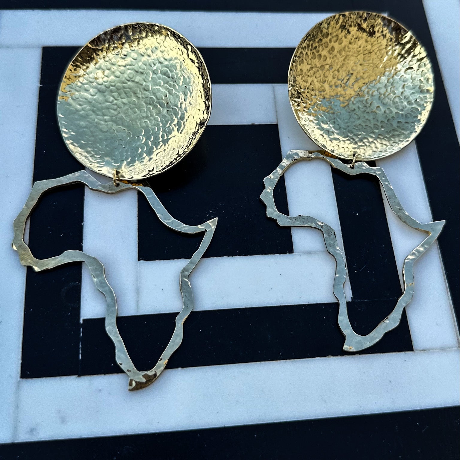 Textured Brass Disc with Africa Map Earrings - Trufacebygrace