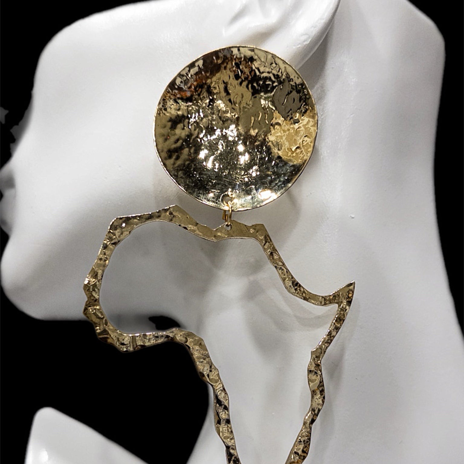 Textured Brass Disc with Africa Map Earrings - Trufacebygrace
