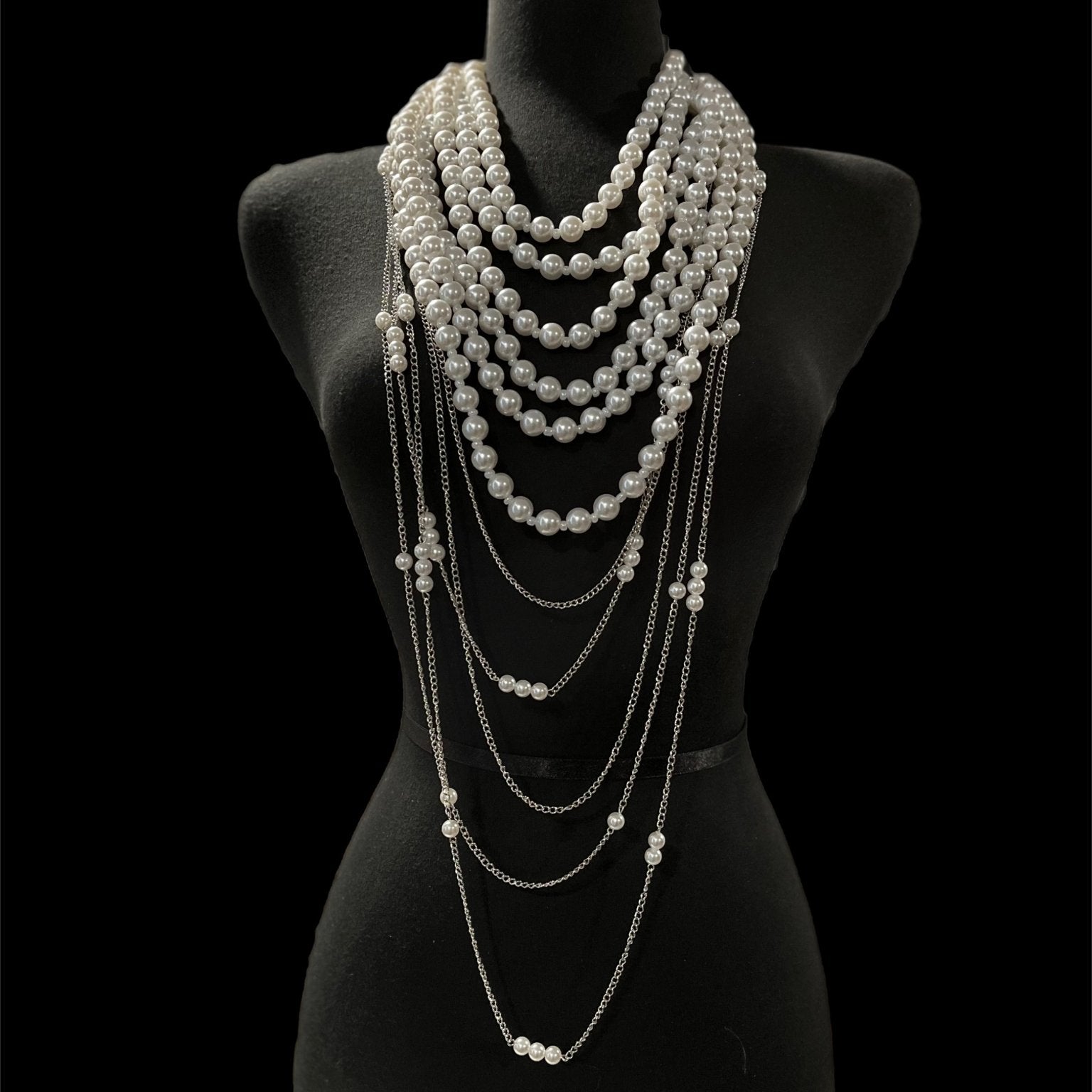 The Marquise Multi - Layer Pearl Strand Bib Necklace - Trufacebygrace