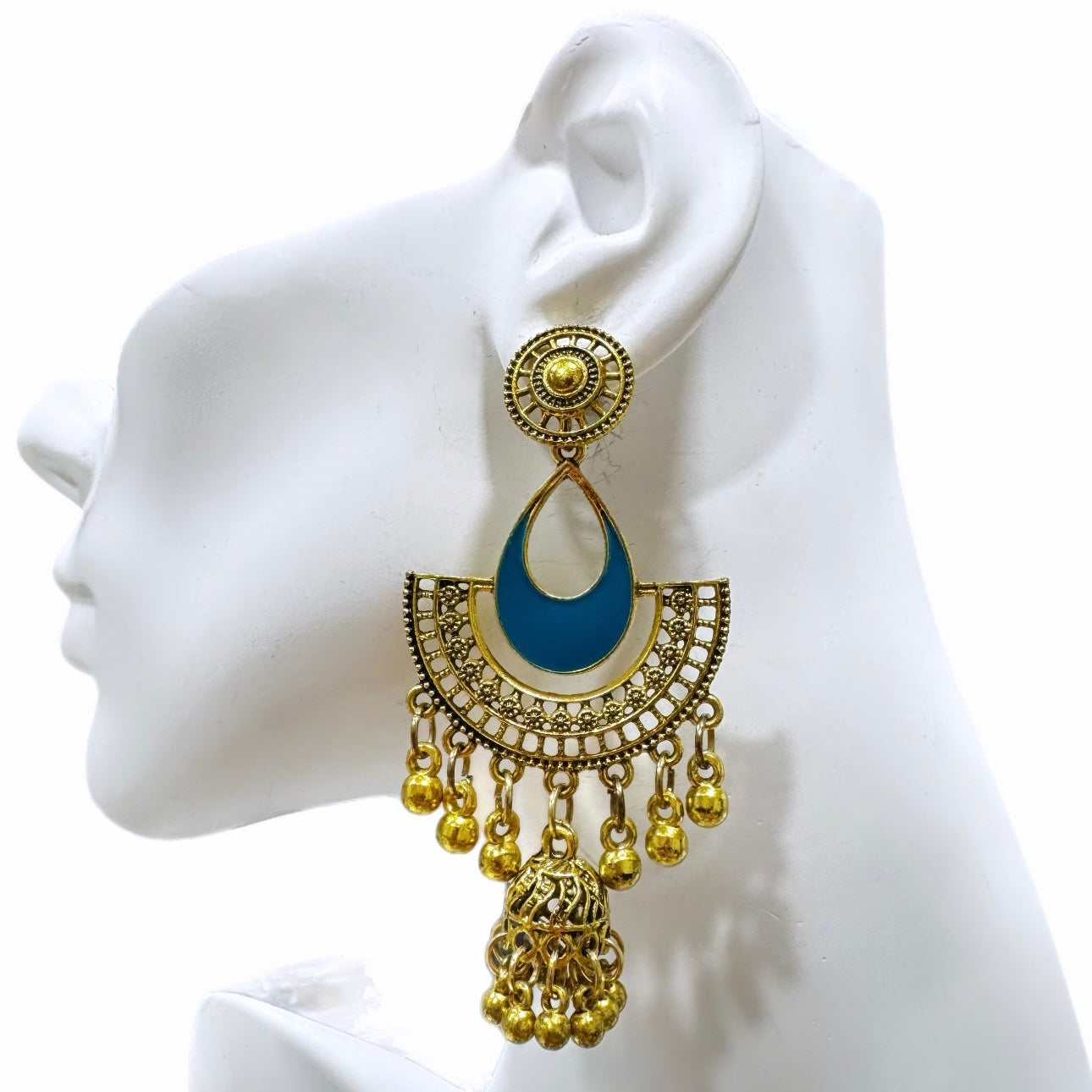 Traditional Azure Jhumka Earrings - Trufacebygrace