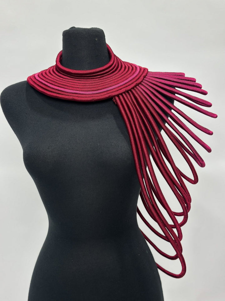 Ubuntu Goddess Statement Necklace - One shoulder burgundy - Trufacebygrace