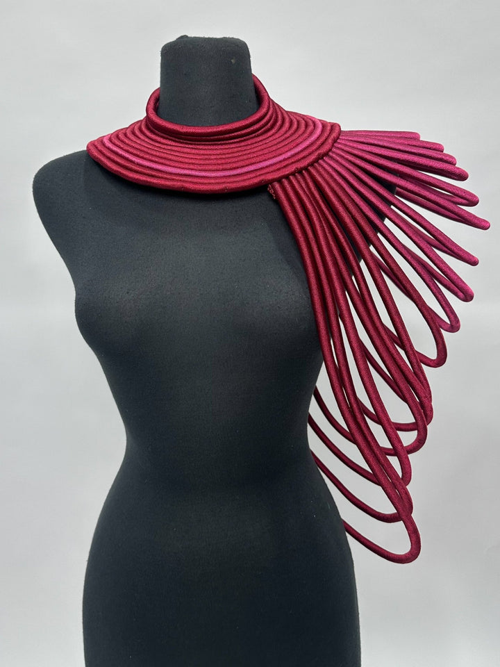 Ubuntu Goddess Statement Necklace - One shoulder burgundy - Trufacebygrace