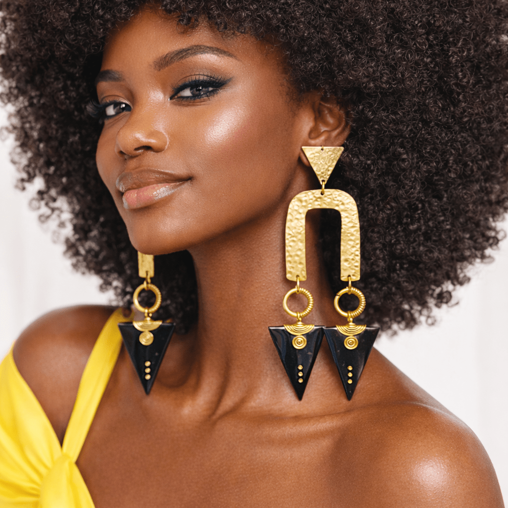 Unevee Hammered Brass and Horn Earrings - Trufacebygrace