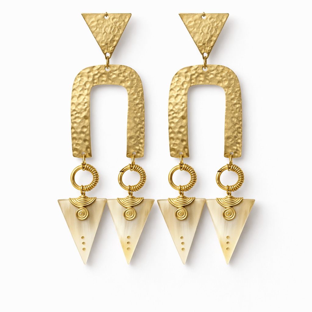 Unevee Hammered Brass and Horn Earrings - Trufacebygrace