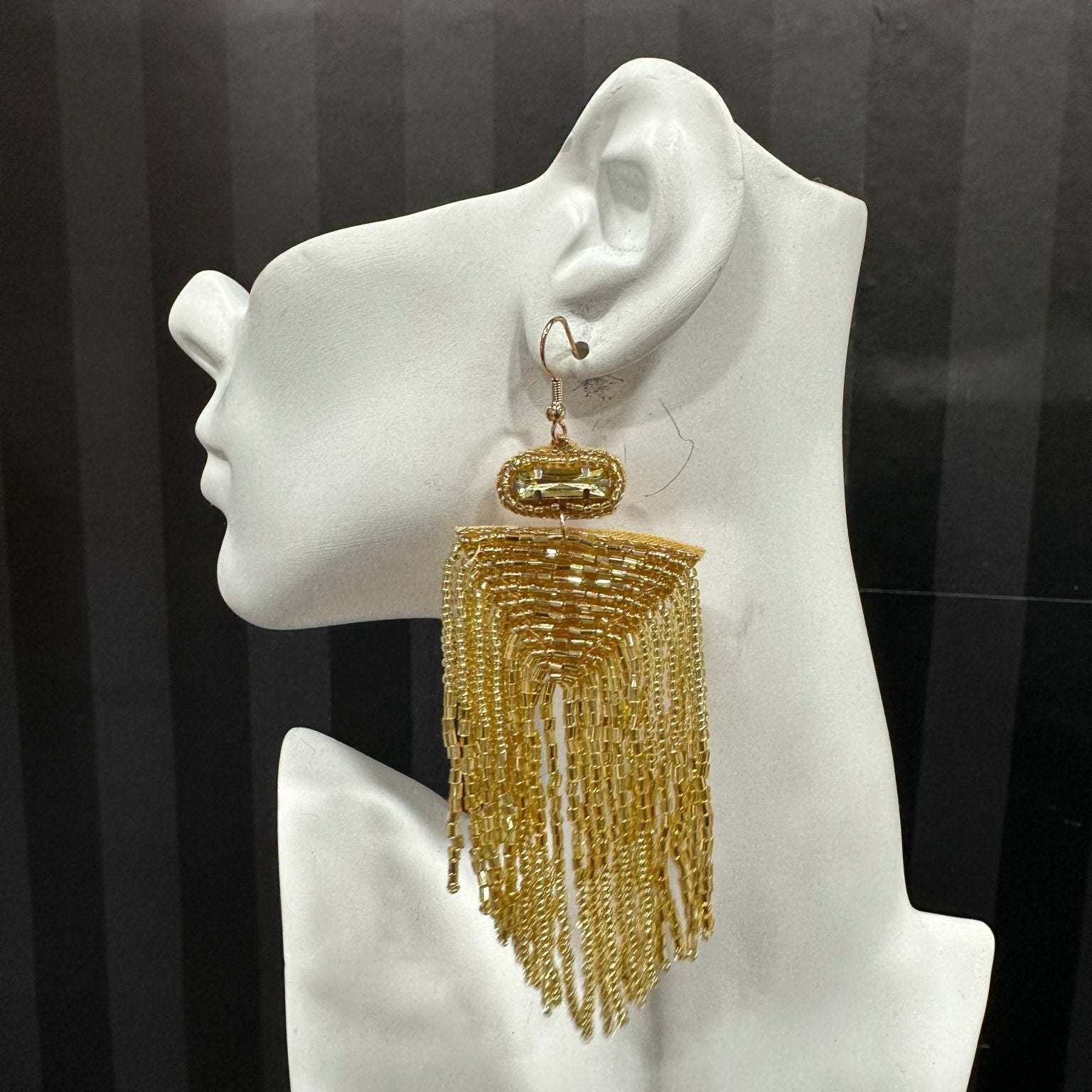 V Shape Inlay Beaded Fringe Dangle Earrings - Trufacebygrace