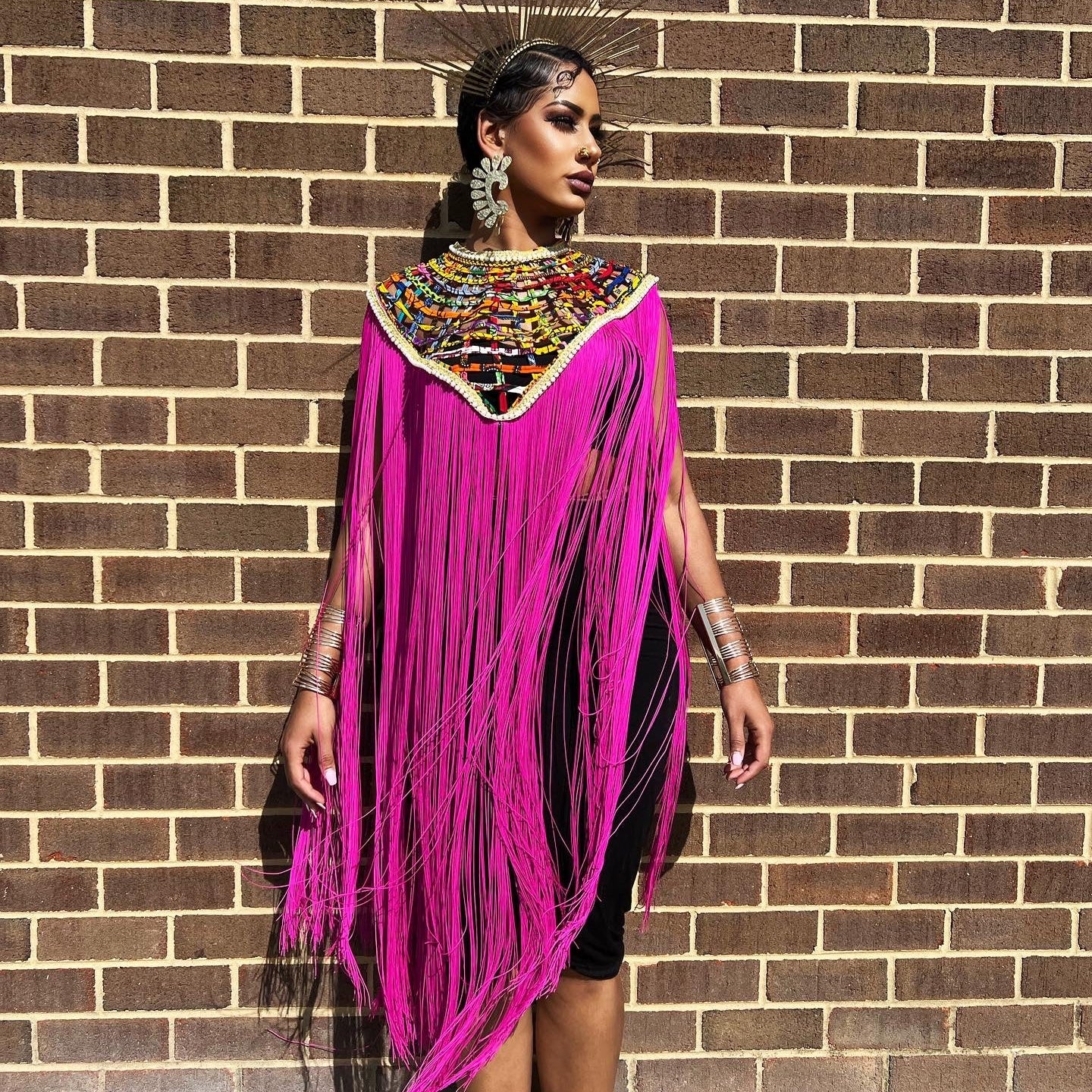 V shape Queen Ankara Laced Long Fringe Cape - Trufacebygrace