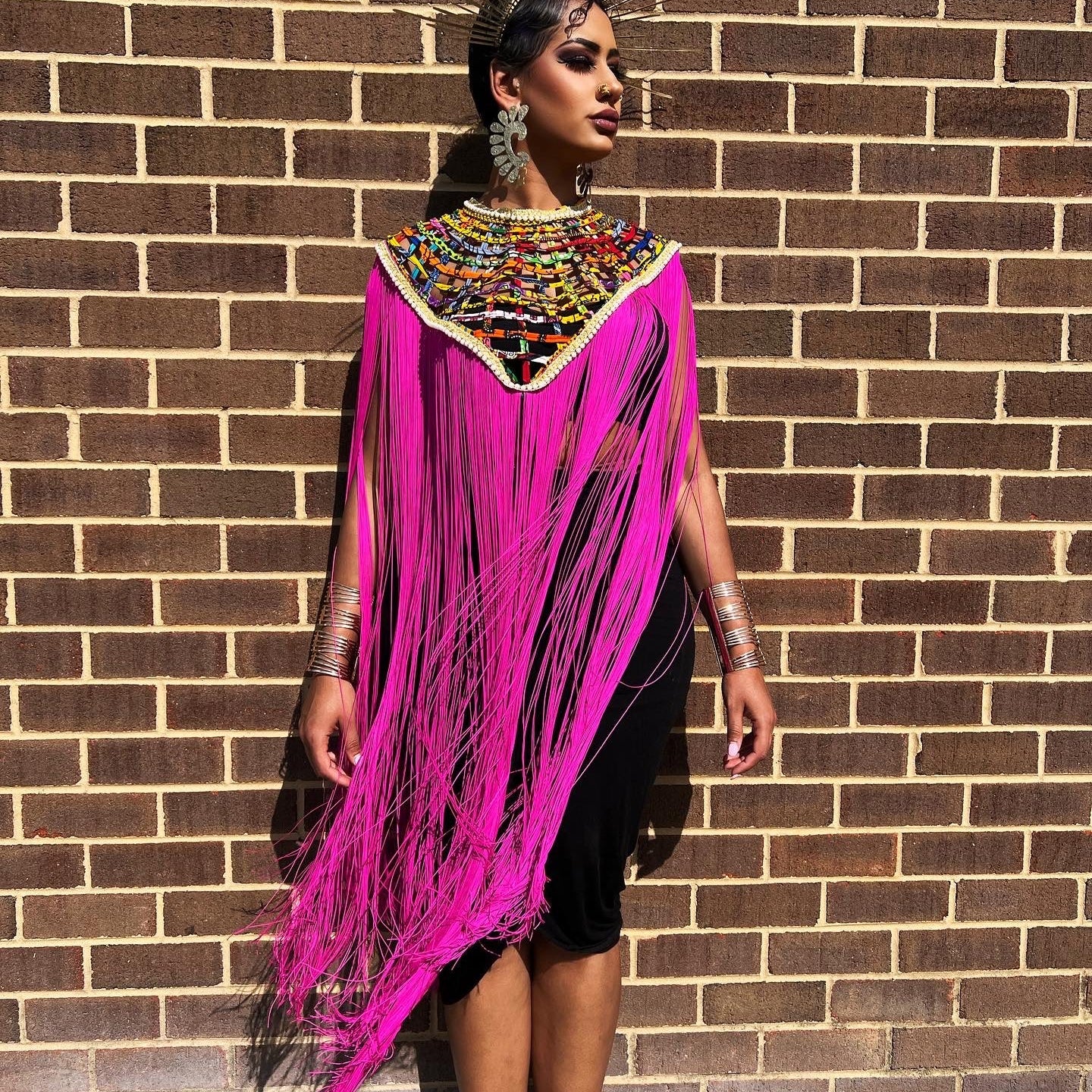 V shape Queen Ankara Laced Long Fringe Cape - Trufacebygrace