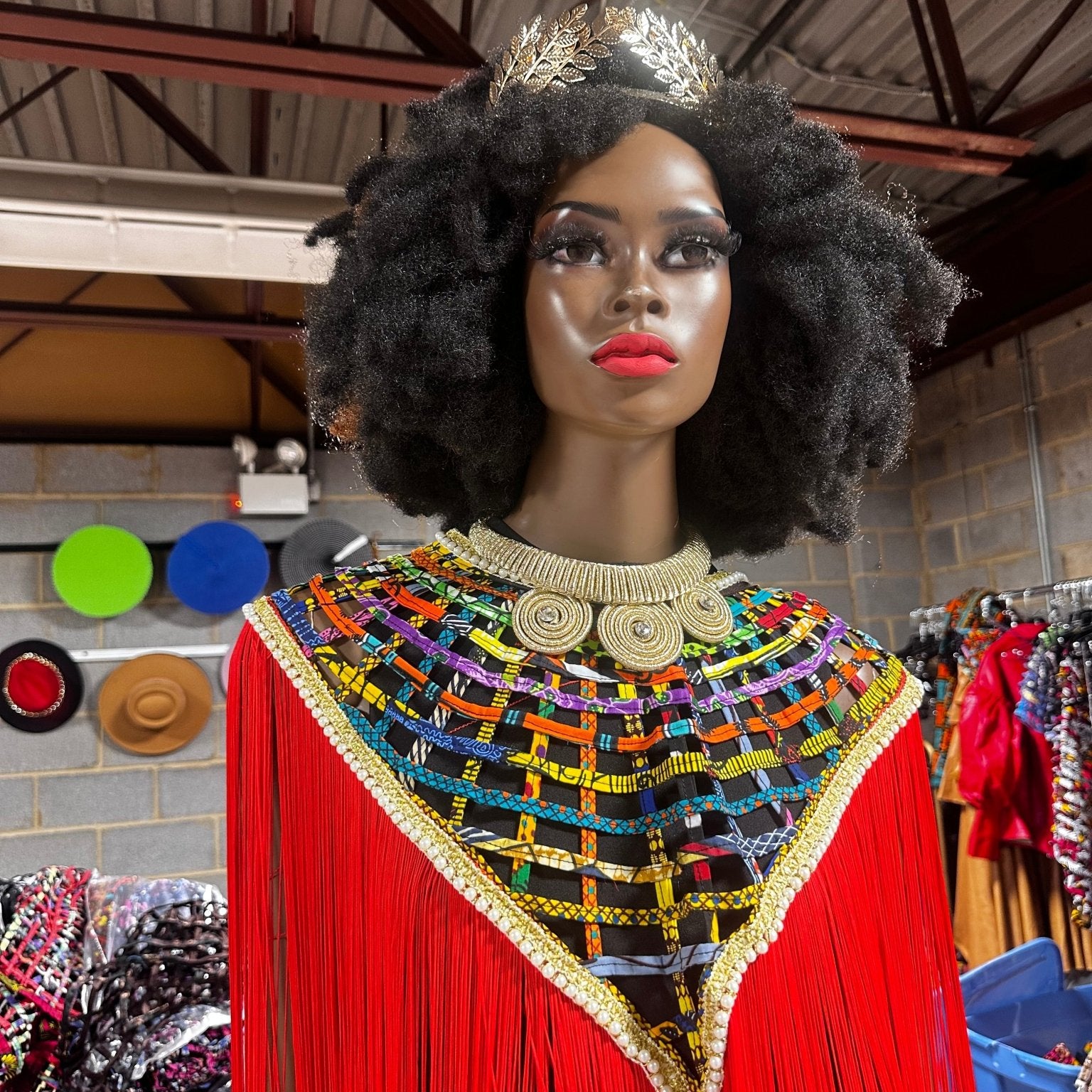 V shape Queen Ankara Laced Long Fringe Cape - Trufacebygrace
