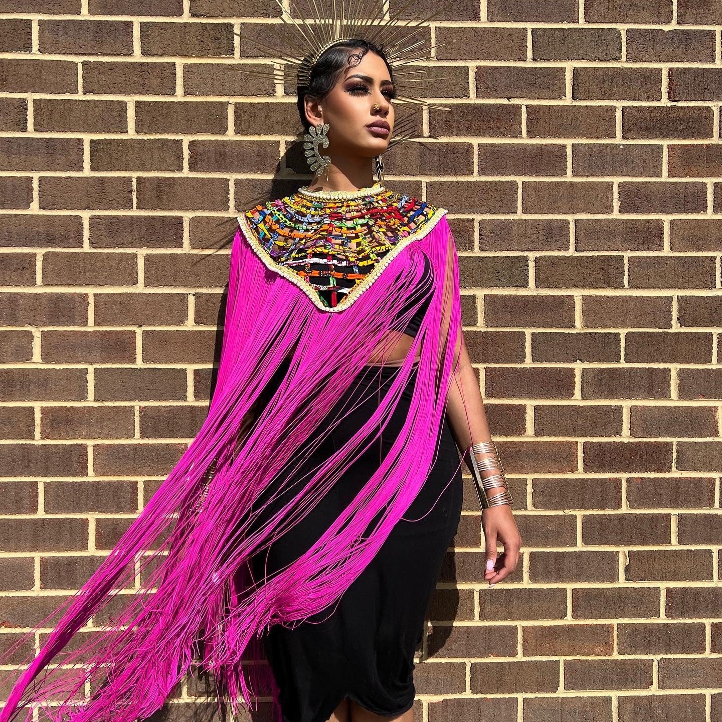 V shape Queen Ankara Laced Long Fringe Cape - Trufacebygrace