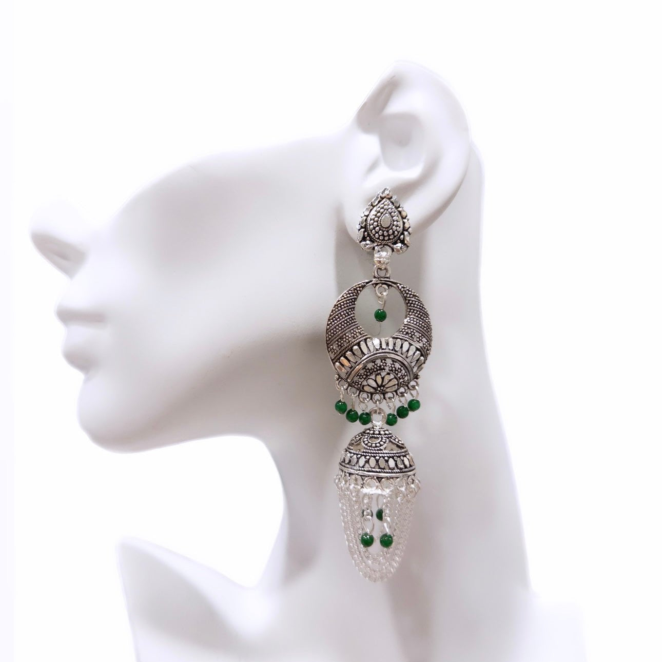 Verdant Drop Silver Jhumka Earrings - Trufacebygrace